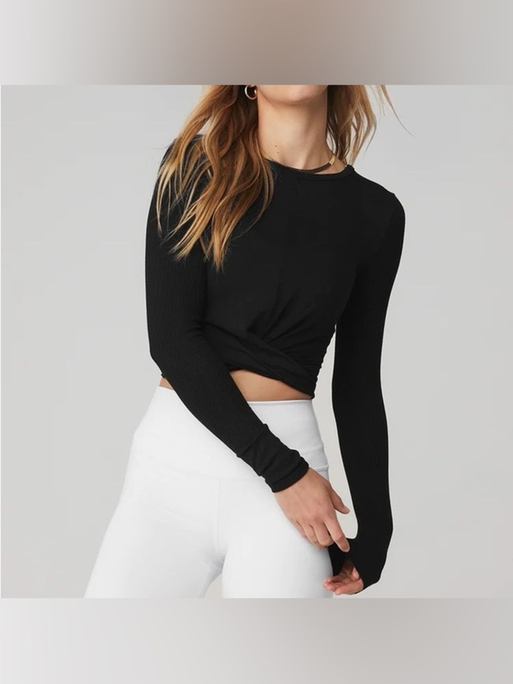 Yoga Cover long sleeve crop top featuring a twist front detail. Size Small